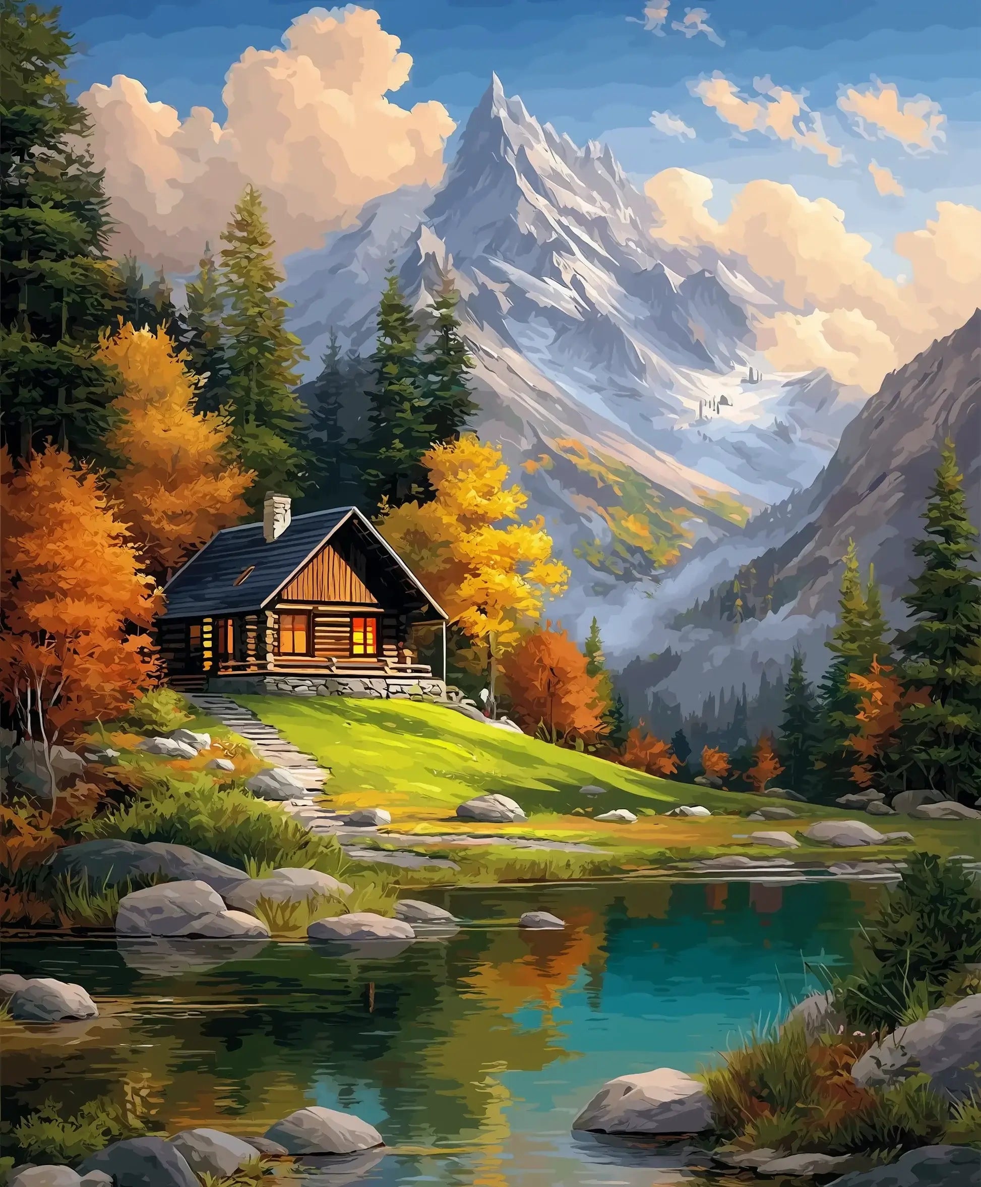 Cabin by the Crystal Lake -  Paint by numbers -  Portrait By Numbers
