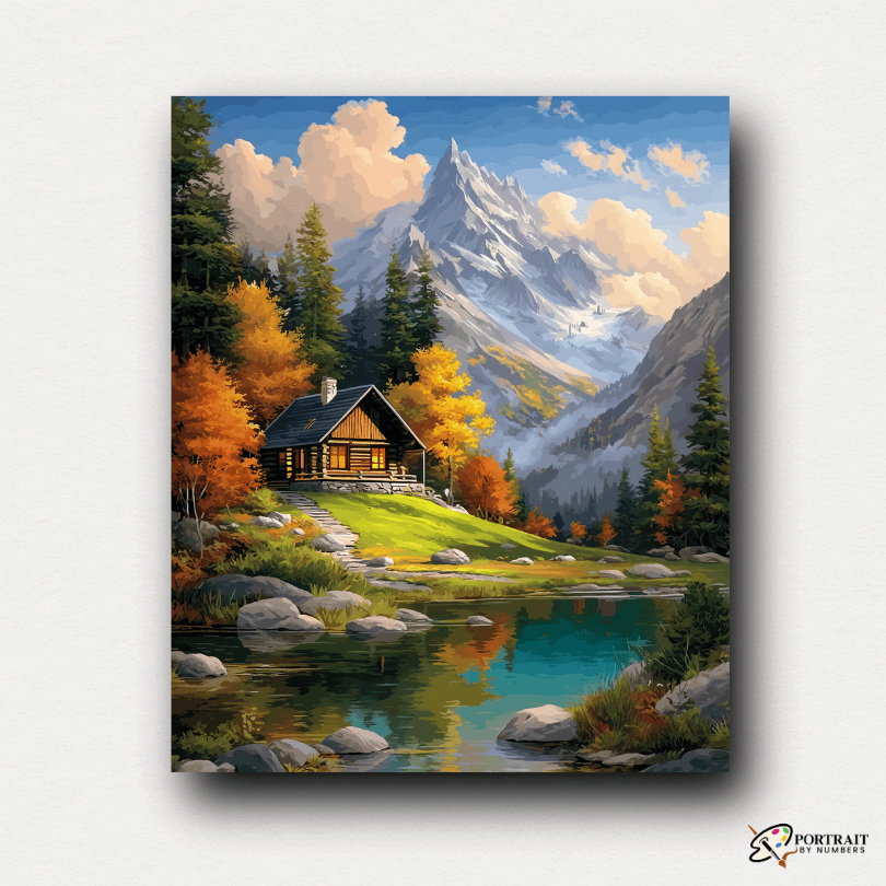 Cabin by the Crystal Lake -  Paint by numbers -  Portrait By Numbers