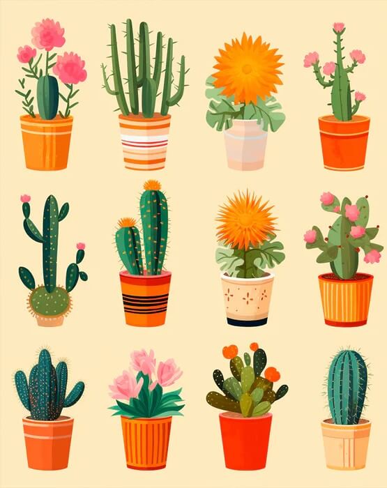 Cacti Collection -  Paint by Numbers Kit for Adults -  Portrait By Numbers