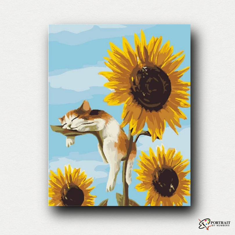 Cat Sleeping on Sunflower