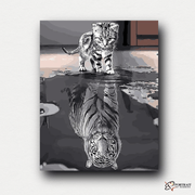 Cat & Tiger Reflection -  Paint by numbers Kit -  Portrait By Numbers