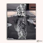 Cat & Tiger Reflection -  Paint by Numbers Kit for Adults -  Portrait By Numbers