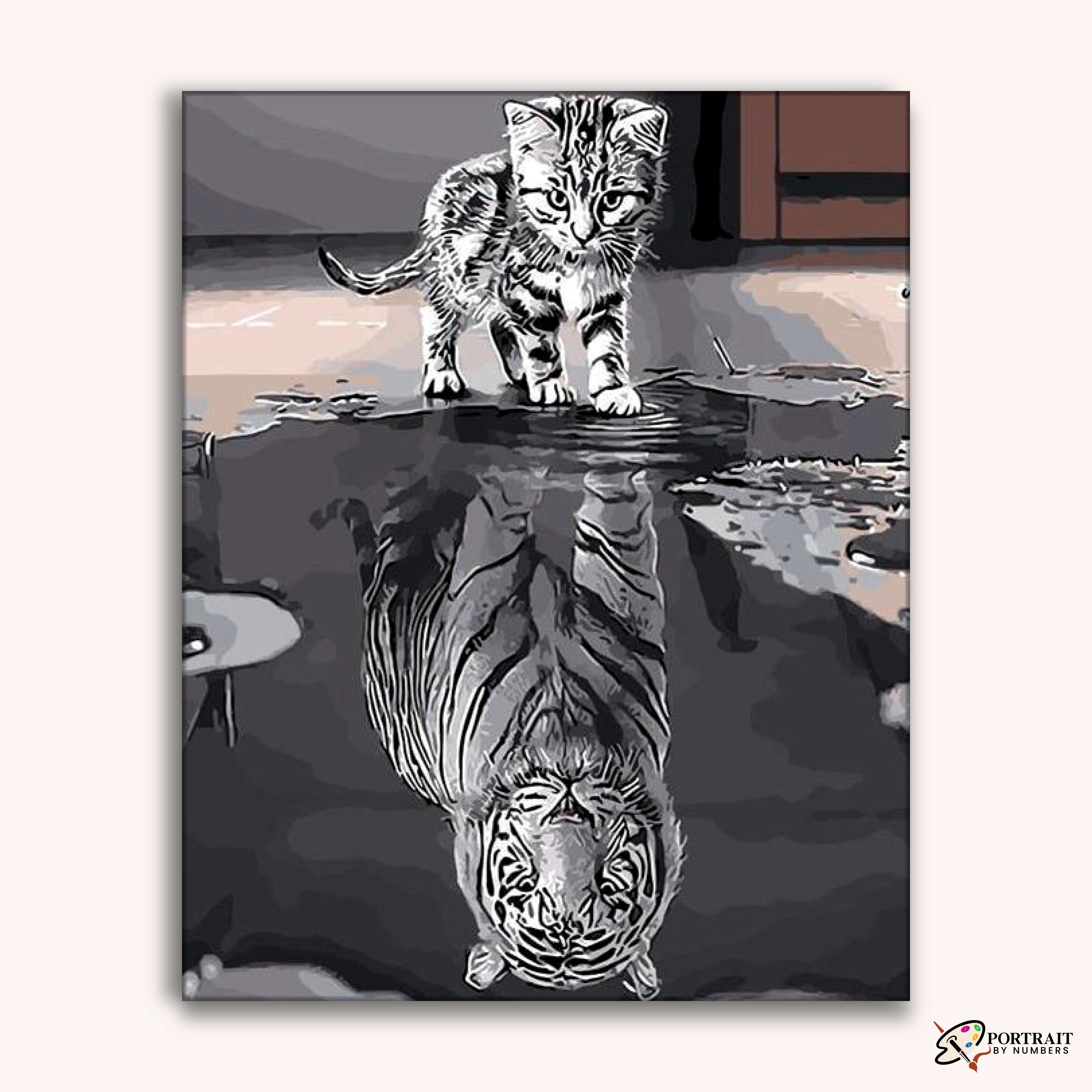 Cat & Tiger Reflection -  Paint by Numbers Kit for Adults -  Portrait By Numbers