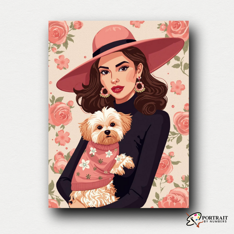 Chic Lady with Pup -  Paint by numbers -  Portrait By Numbers