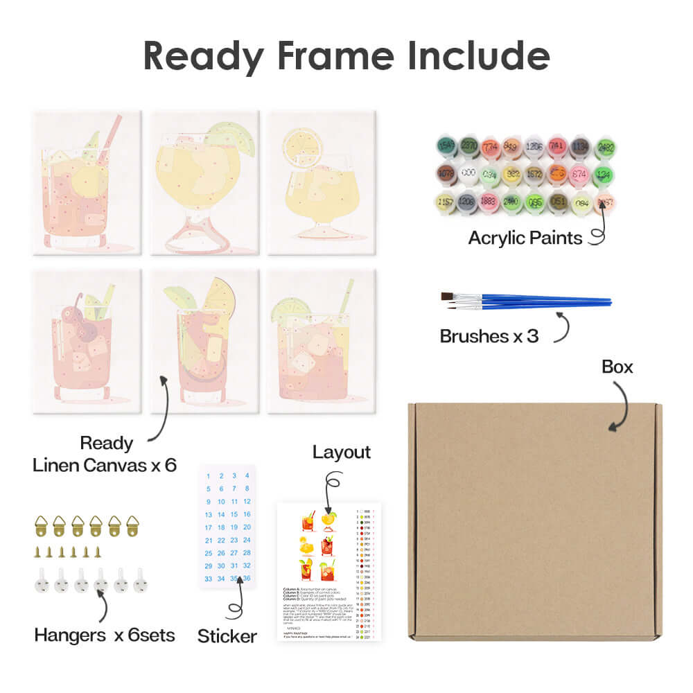 Chic Sips (Set of 6) -  Paint by numbers Kit -  Portrait By Numbers
