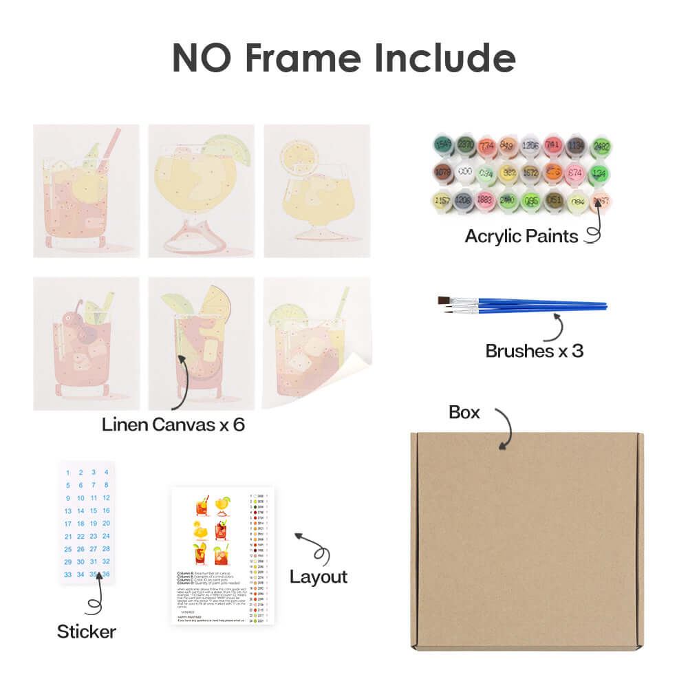 Chic Sips (Set of 6) -  Paint by numbers Kit -  Portrait By Numbers