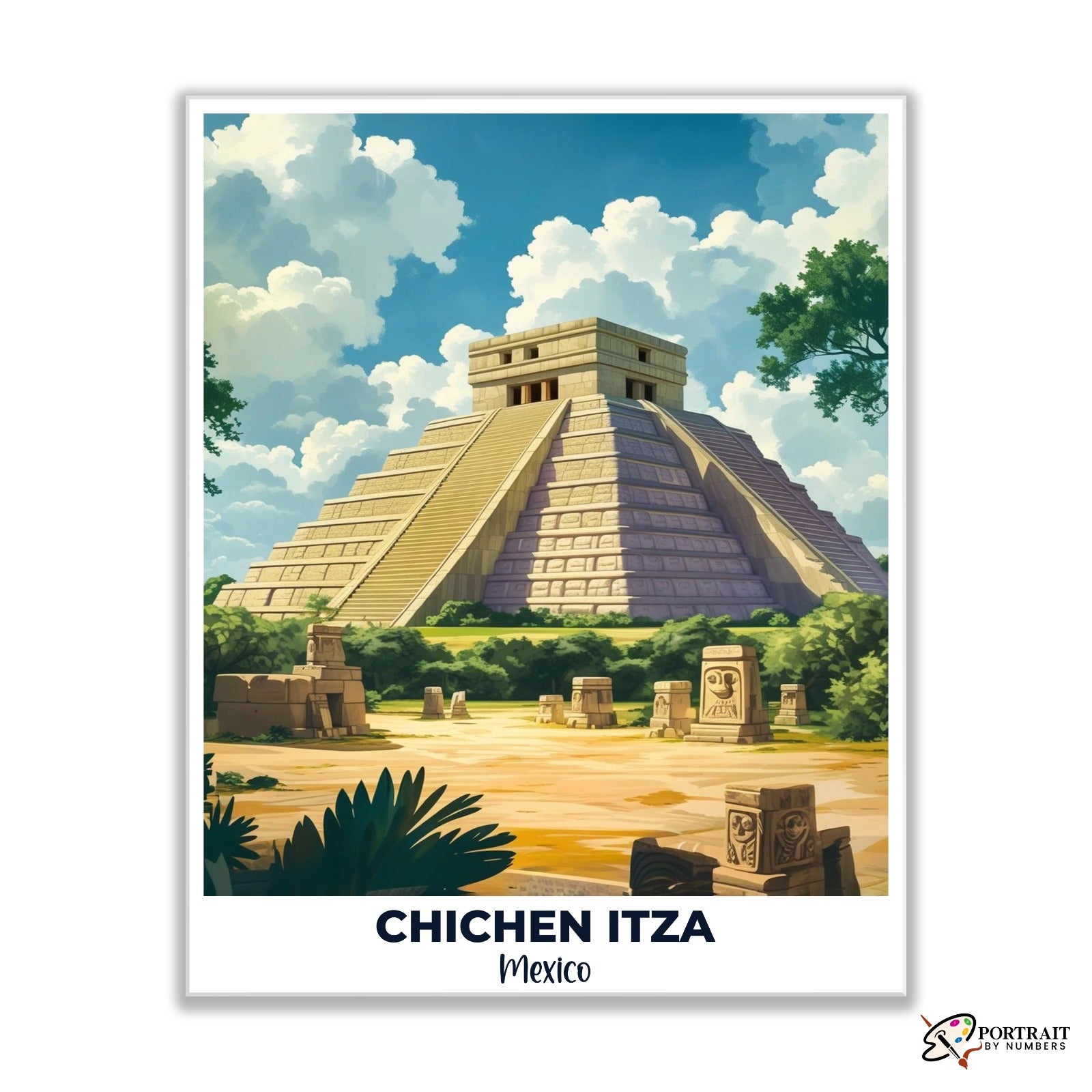 Chichen Itza Travel Poster -  Paint by Numbers Kit for Adults -  Portrait By Numbers