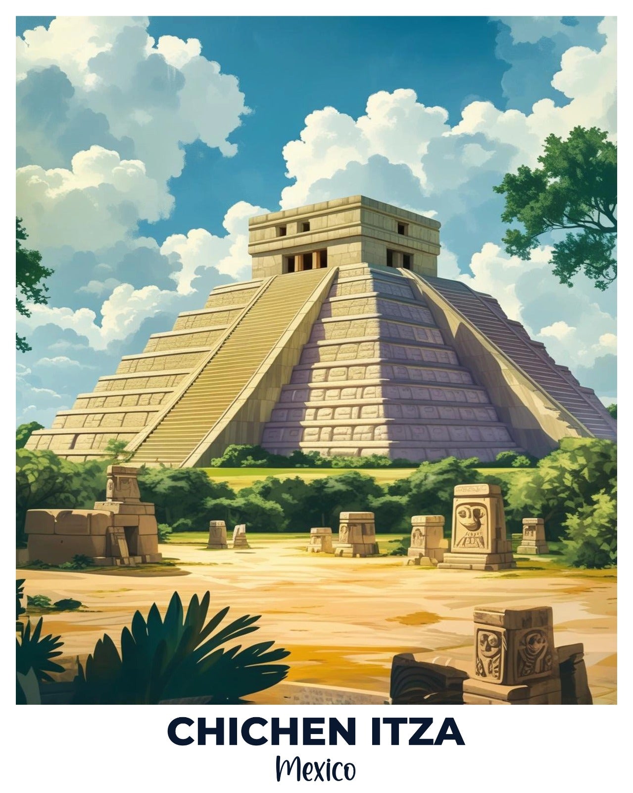 Chichen Itza Travel Poster -  Paint by Numbers Kit for Adults -  Portrait By Numbers