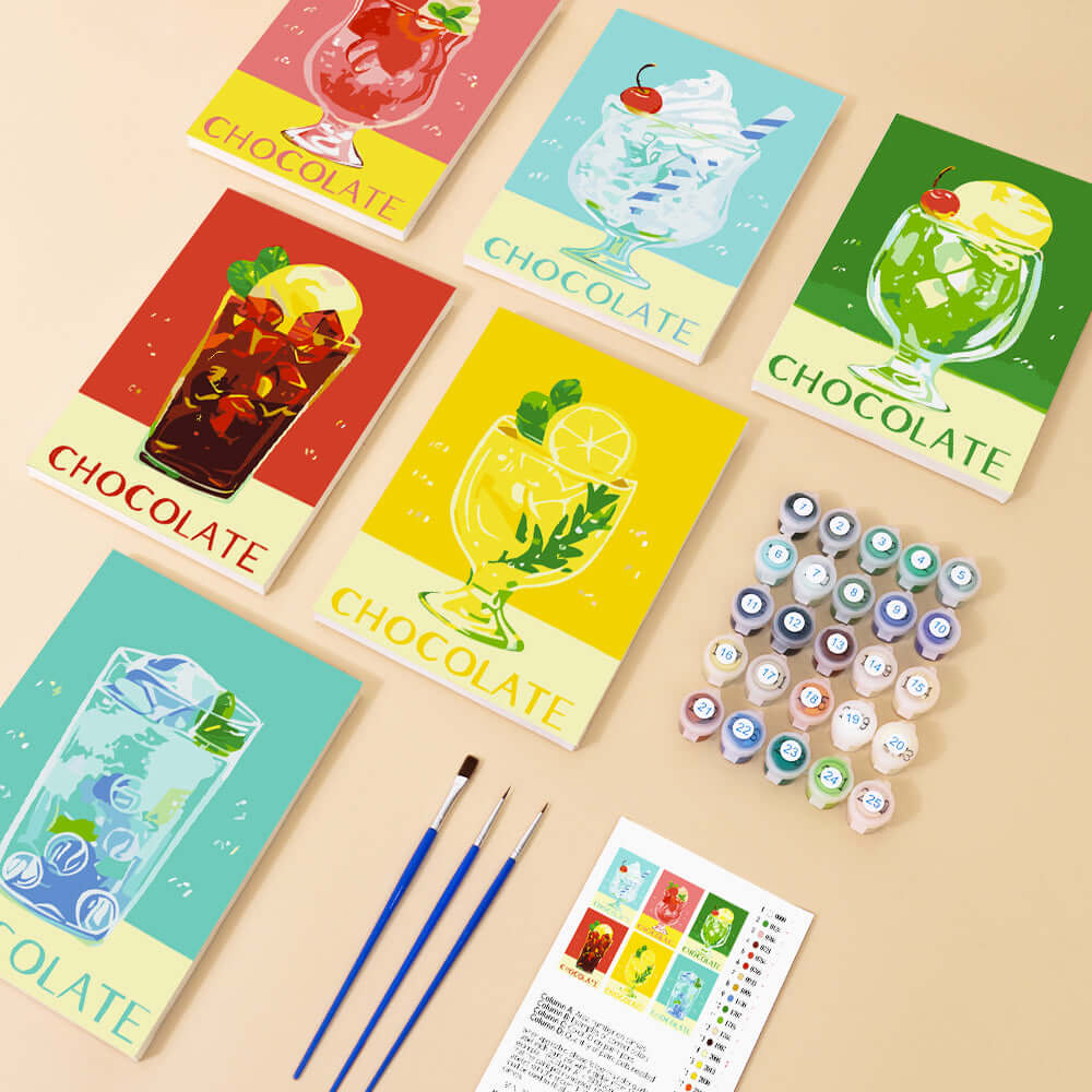 ChocoChill Sips (Set of 6) -  Paint by Numbers Kit for Adults -  Portrait By Numbers