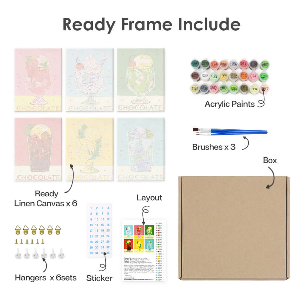 ChocoChill Sips (Set of 6) -  Paint by Numbers Kit for Adults -  Portrait By Numbers