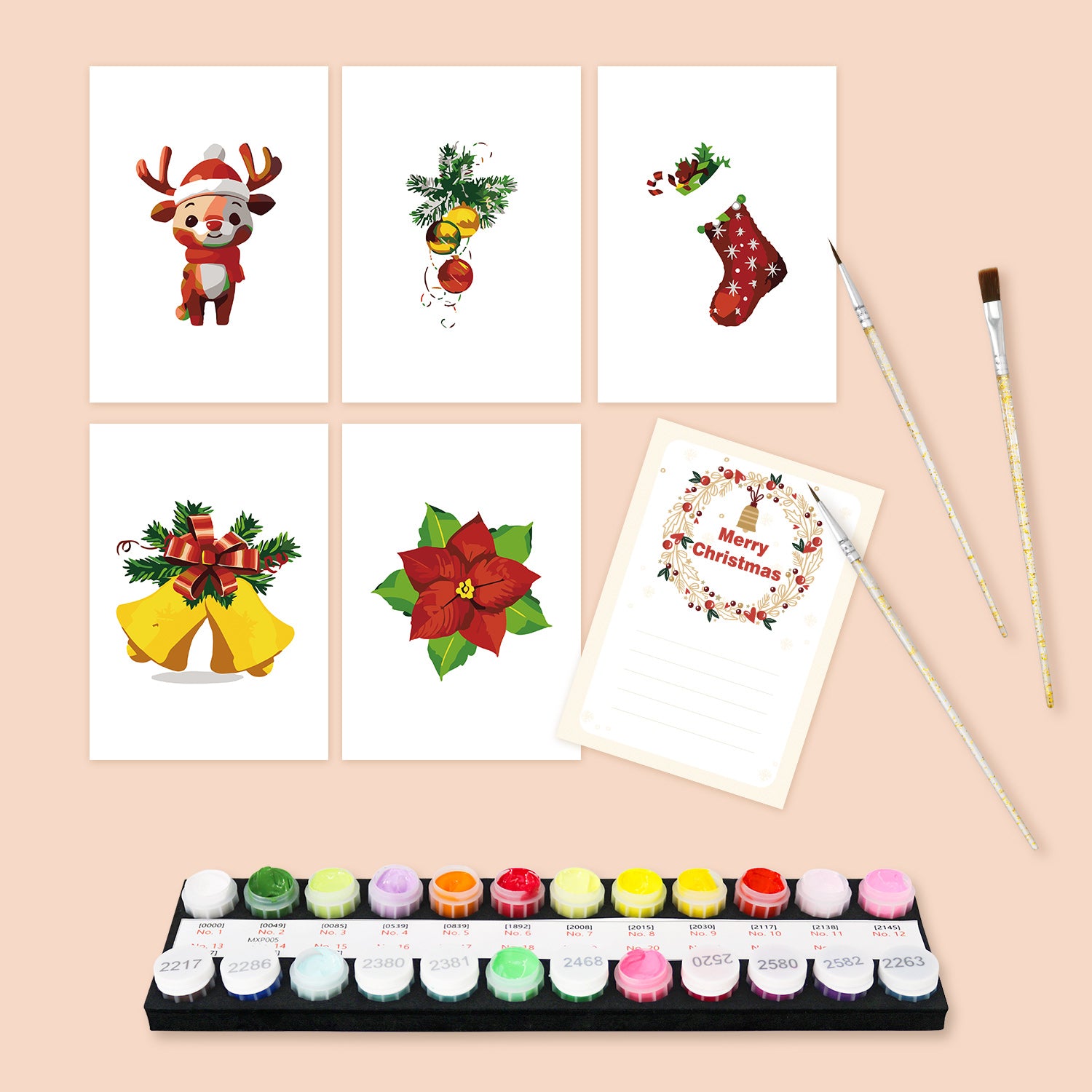 Christmas Cheer Poster Cards Set -  Paint by Numbers Kit for Adults -  Portrait By Numbers