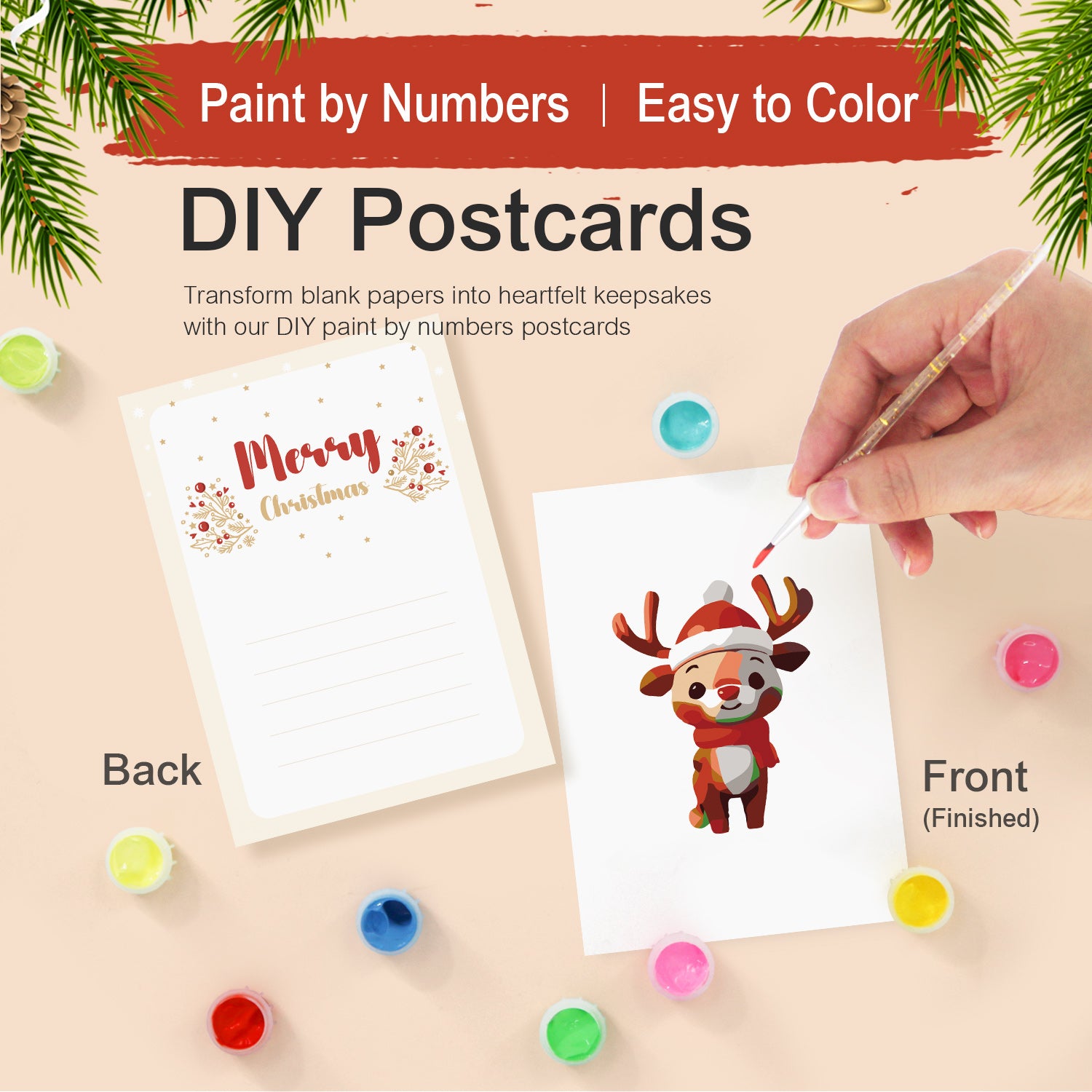 Christmas Cheer Poster Cards Set -  Paint by Numbers Kit for Adults -  Portrait By Numbers