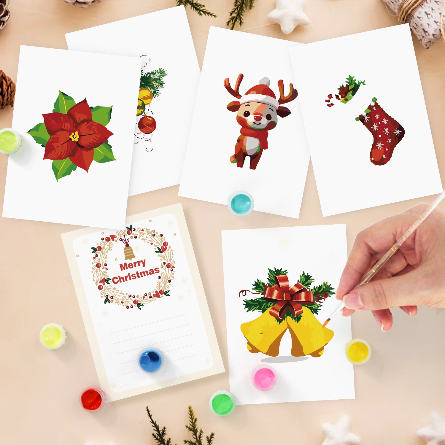 Christmas Cheer Poster Cards Set -  Paint by Numbers Kit for Adults -  Portrait By Numbers