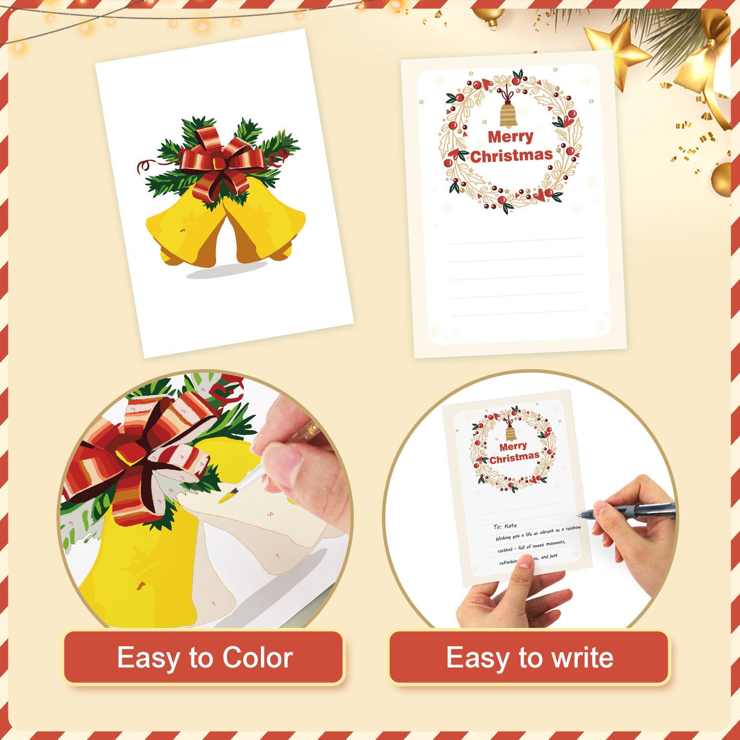 Christmas Cheer Poster Cards Set -  Paint by Numbers Kit for Adults -  Portrait By Numbers