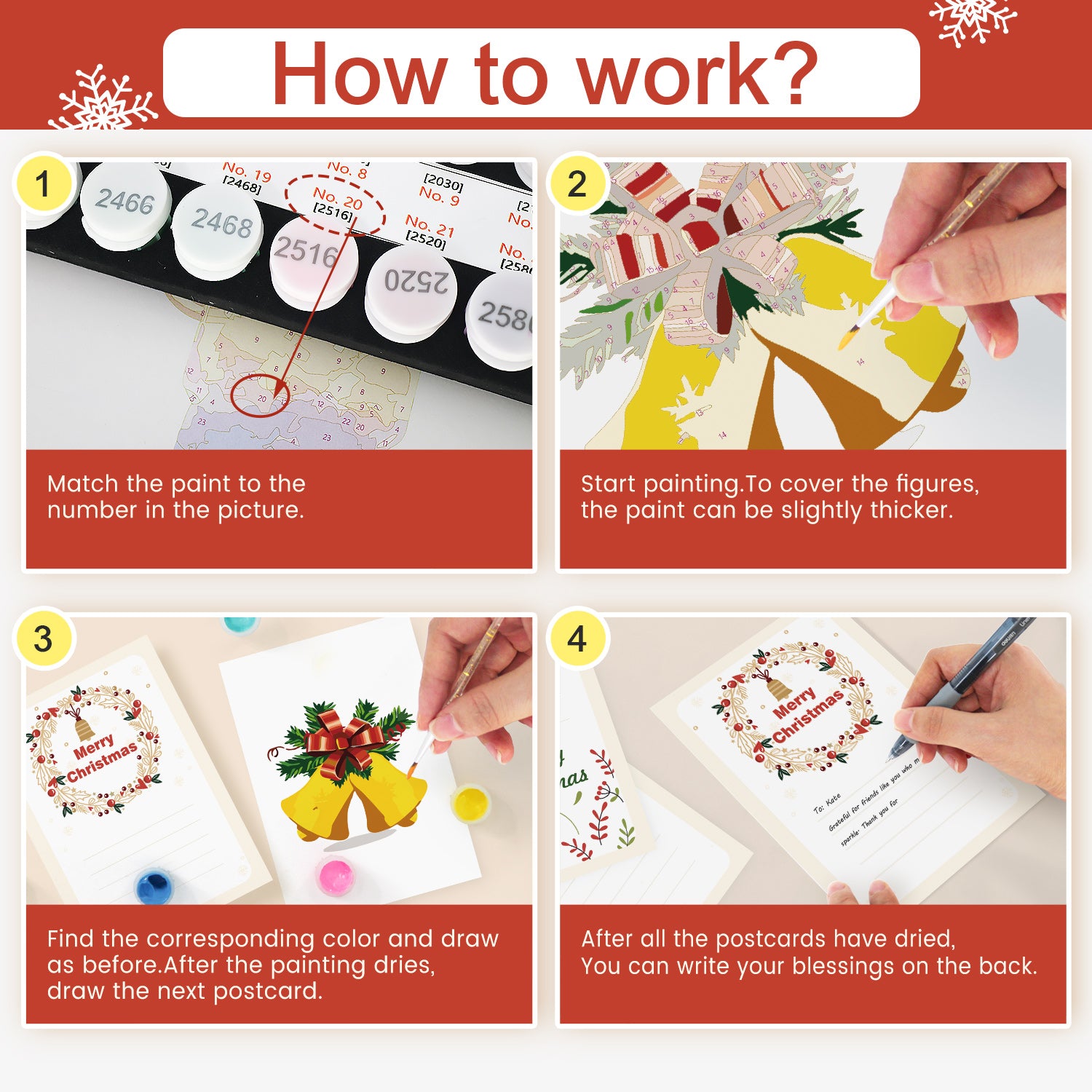 Christmas Cheer Poster Cards Set -  Paint by Numbers Kit for Adults -  Portrait By Numbers