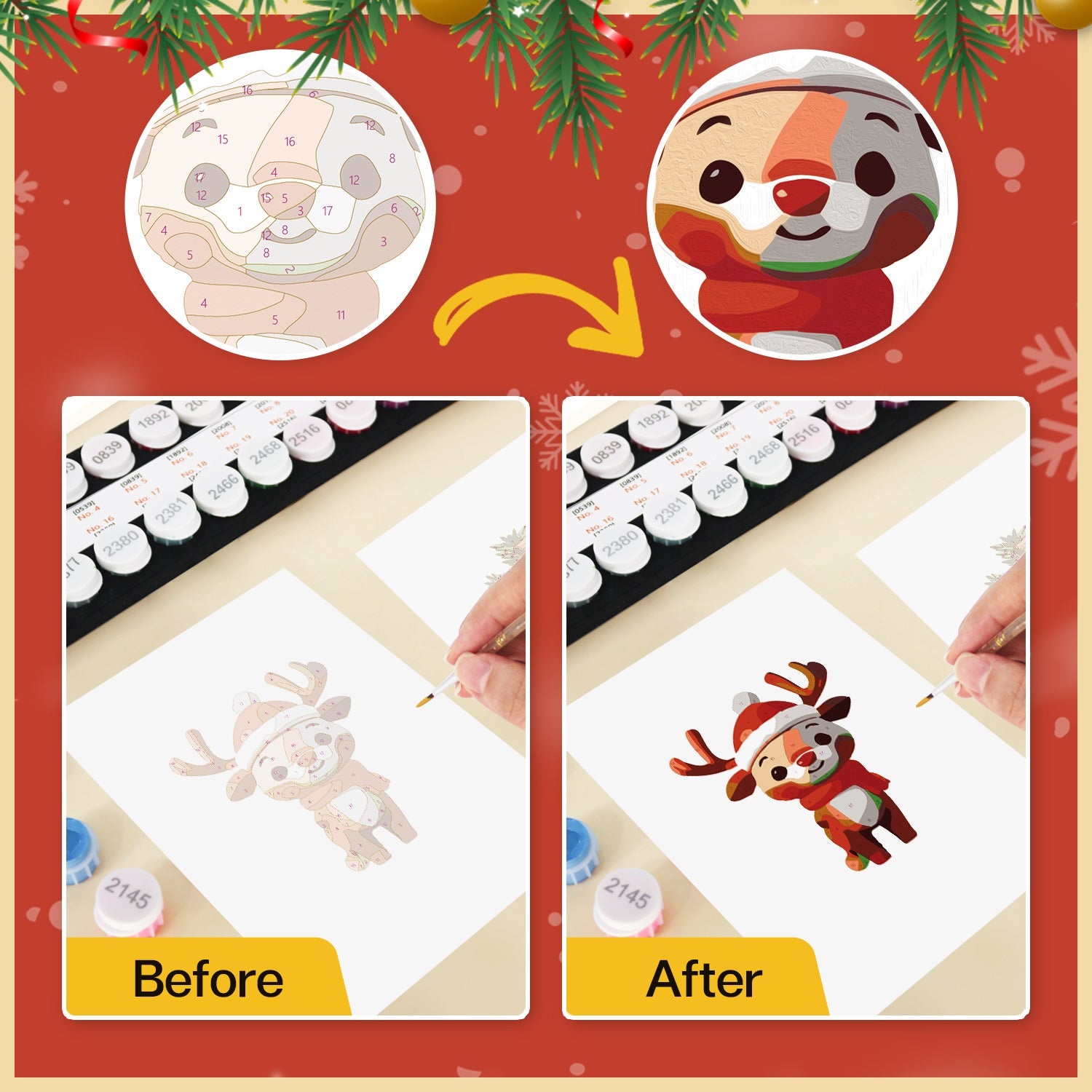 Christmas Cheer Poster Cards Set -  Paint by Numbers Kit for Adults -  Portrait By Numbers