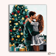 Christmas Kiss by the Tree -  Paint by Numbers Kit for Adults -  Portrait By Numbers