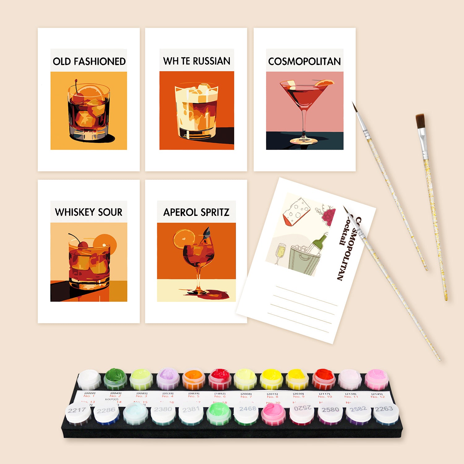 Classic Mixology Poster Cards Set -  Paint by Numbers Kit for Adults -  Portrait By Numbers
