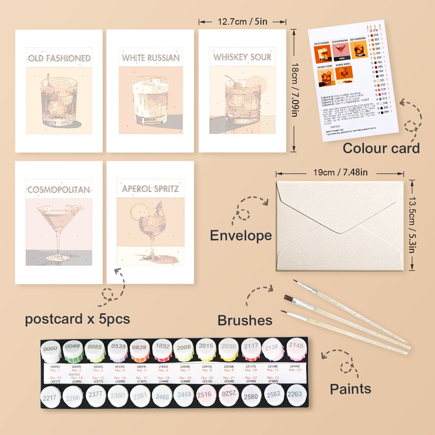 Classic Mixology Poster Cards Set -  Paint by Numbers Kit for Adults -  Portrait By Numbers