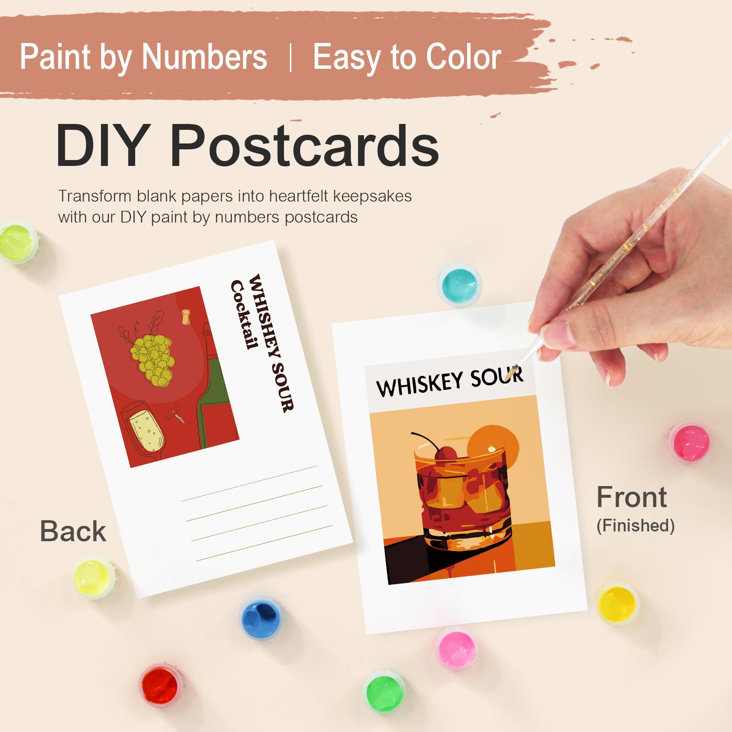 Classic Mixology Poster Cards Set -  Paint by Numbers Kit for Adults -  Portrait By Numbers