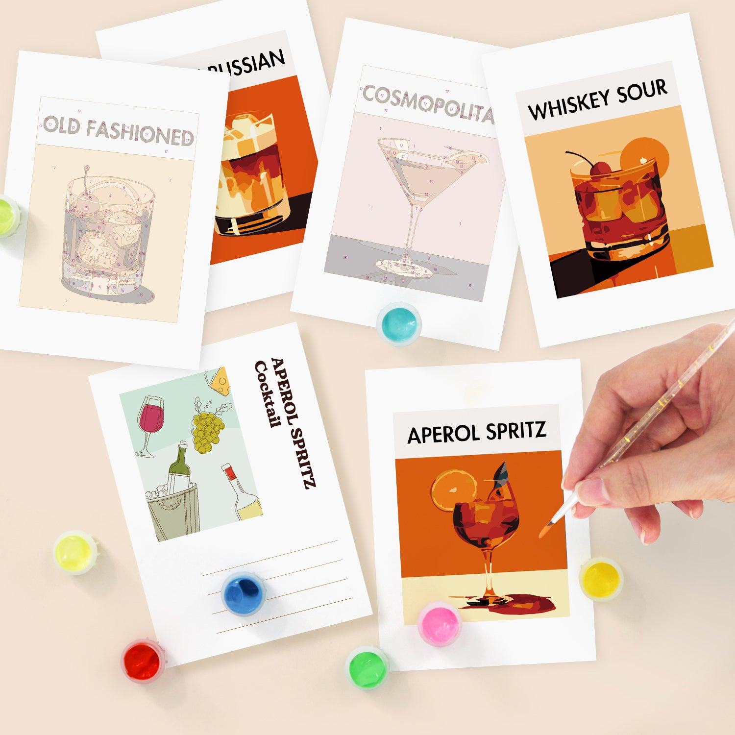 Classic Mixology Poster Cards Set -  Paint by Numbers Kit for Adults -  Portrait By Numbers