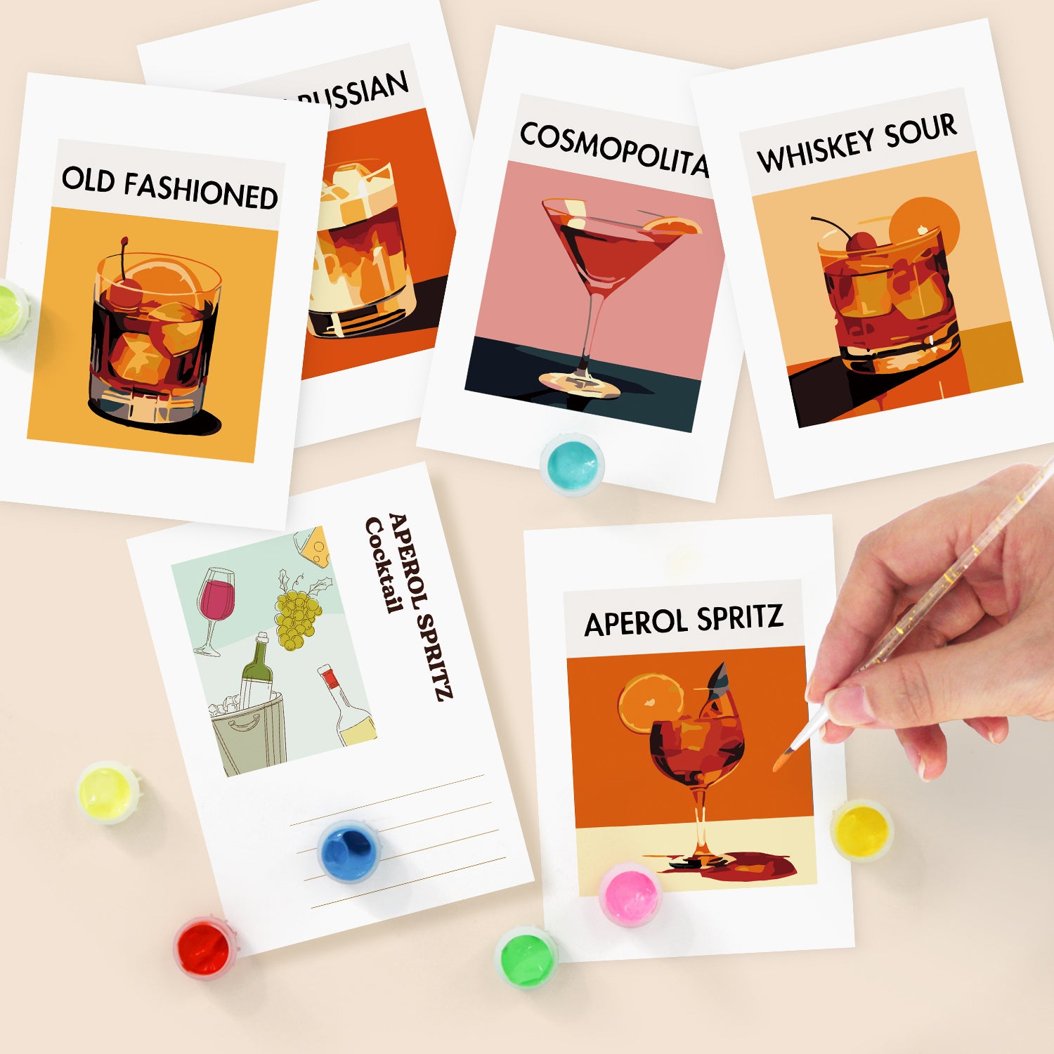 Classic Mixology Poster Cards Set -  Paint by Numbers Kit for Adults -  Portrait By Numbers