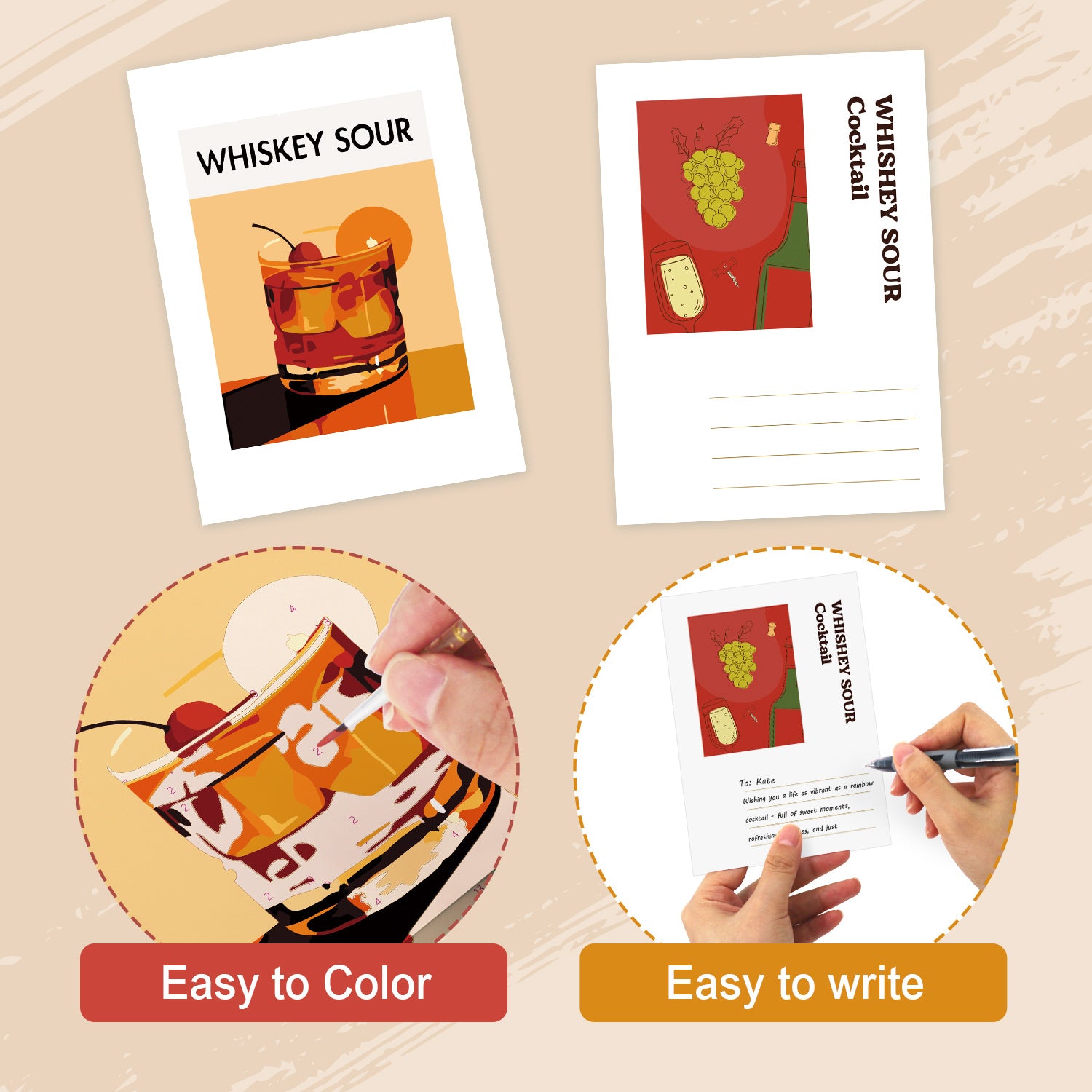 Classic Mixology Poster Cards Set -  Paint by Numbers Kit for Adults -  Portrait By Numbers