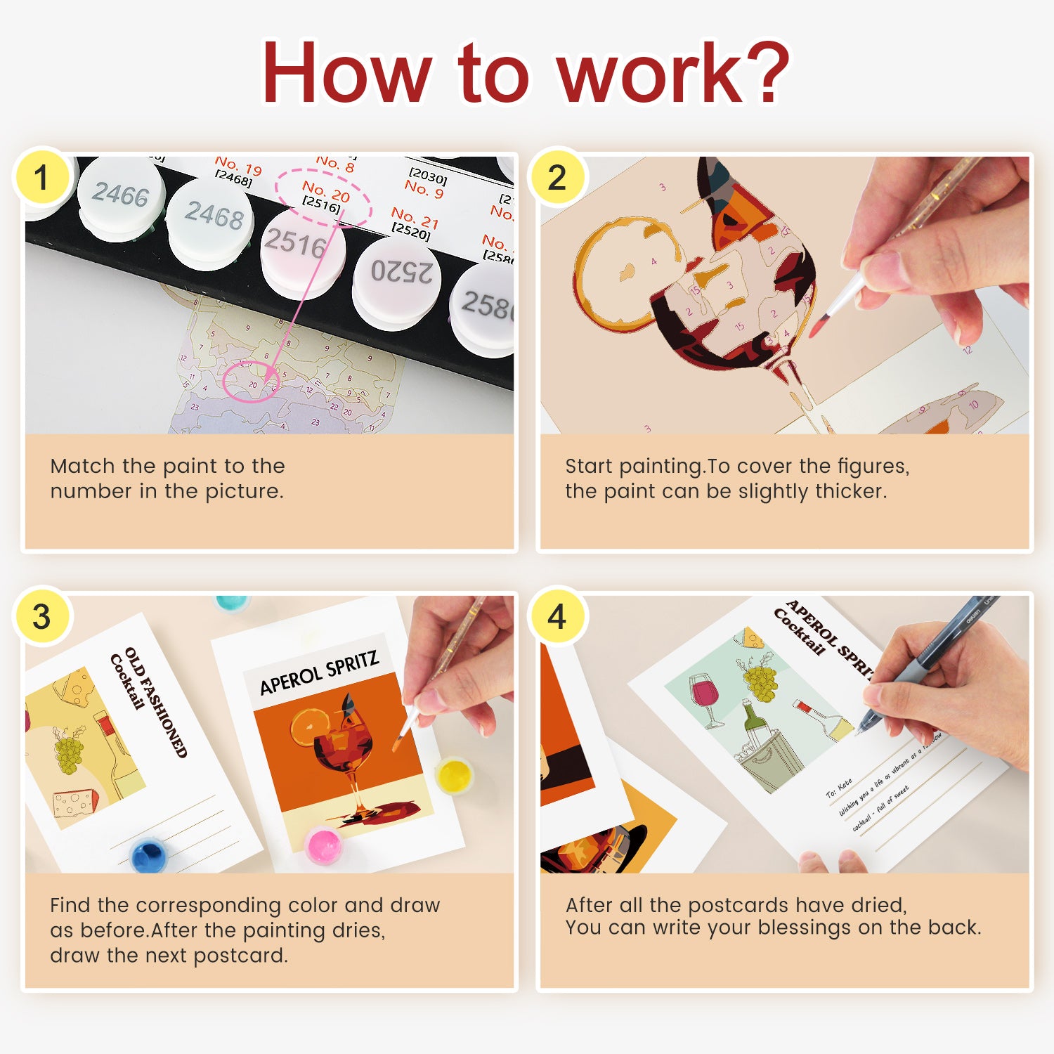 Classic Mixology Poster Cards Set -  Paint by Numbers Kit for Adults -  Portrait By Numbers