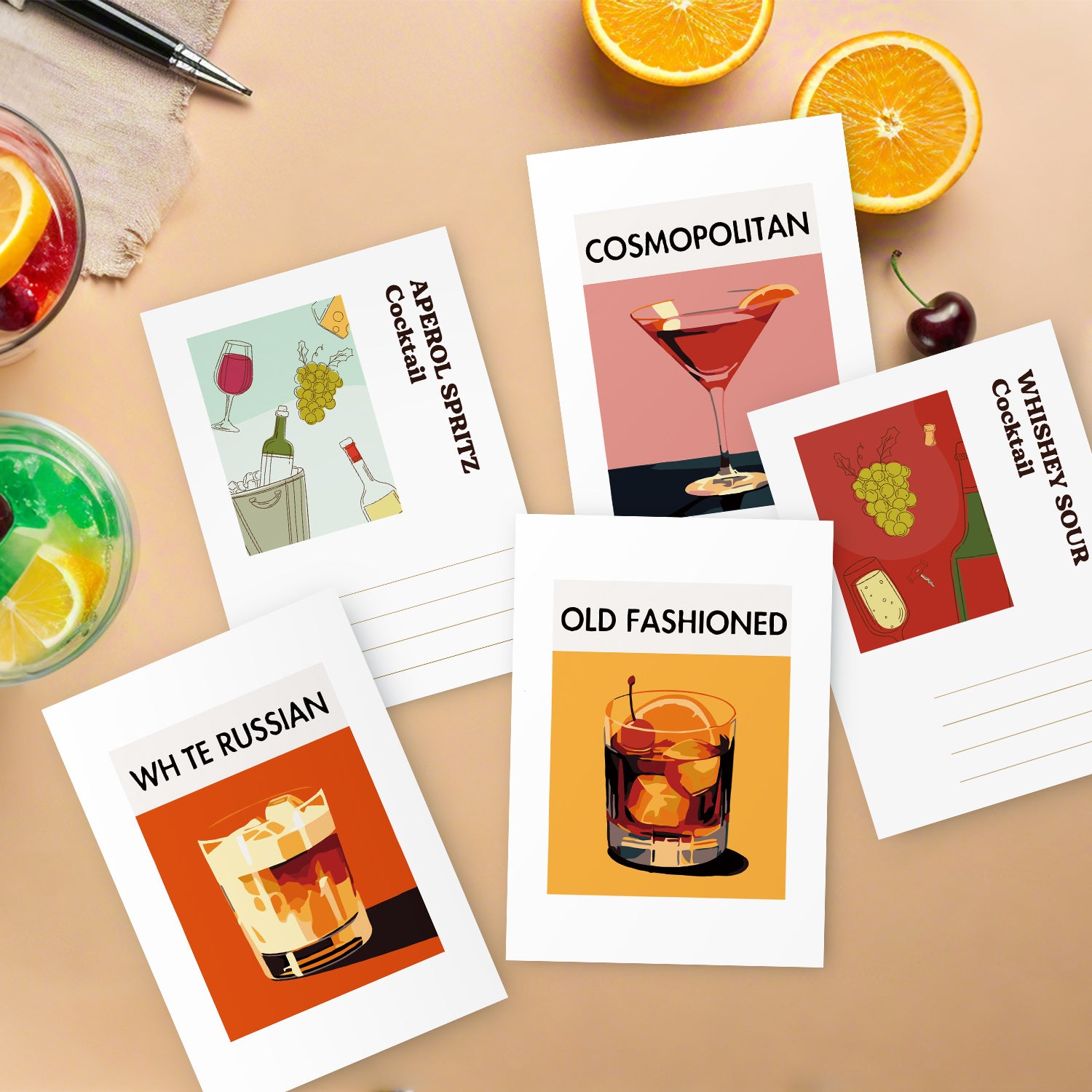 Classic Mixology Poster Cards Set -  Paint by Numbers Kit for Adults -  Portrait By Numbers