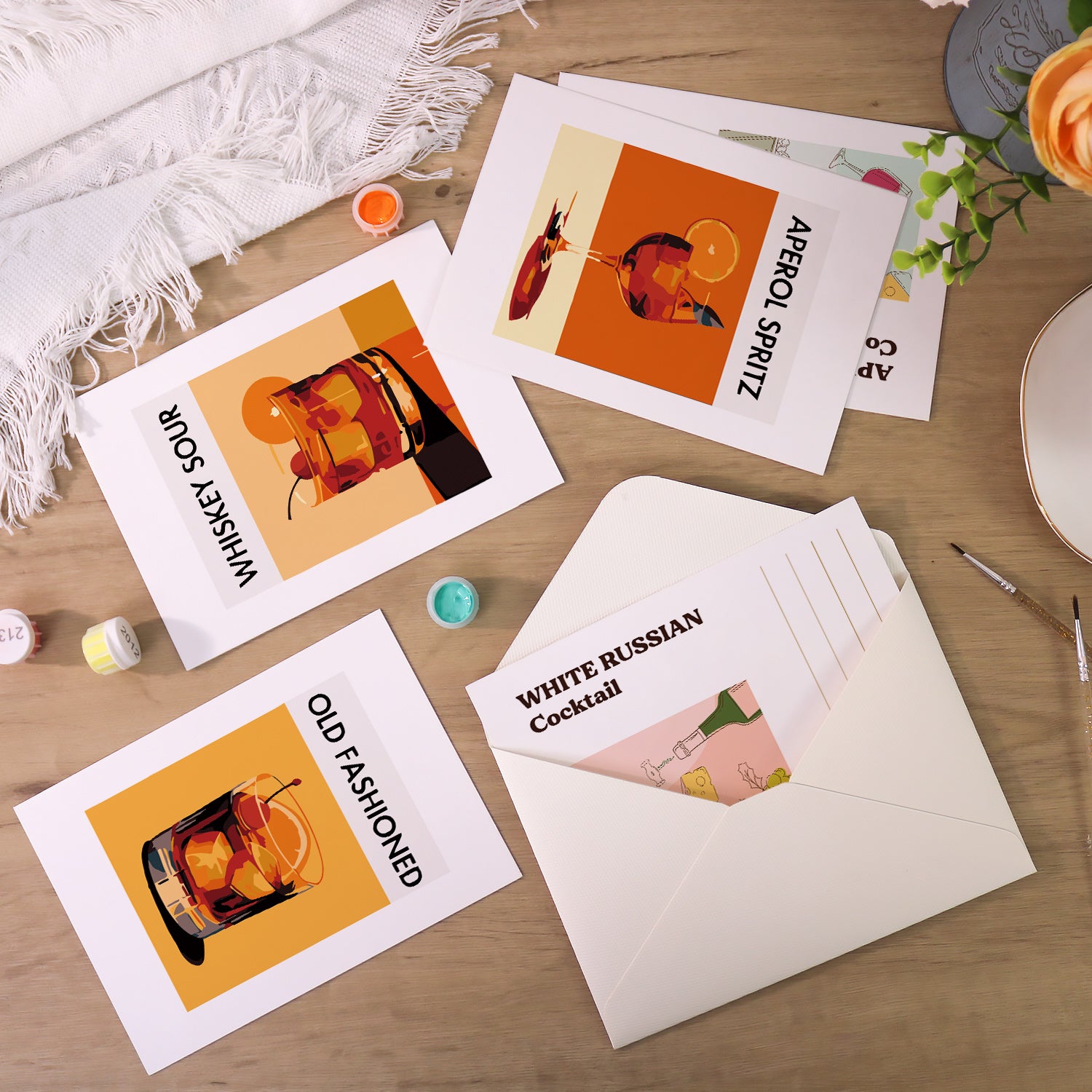 Classic Mixology Poster Cards Set -  Paint by Numbers Kit for Adults -  Portrait By Numbers