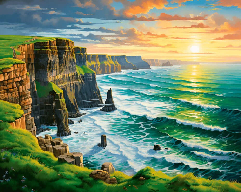 Cliffside Sunset Waves -  Paint by numbers -  Portrait By Numbers