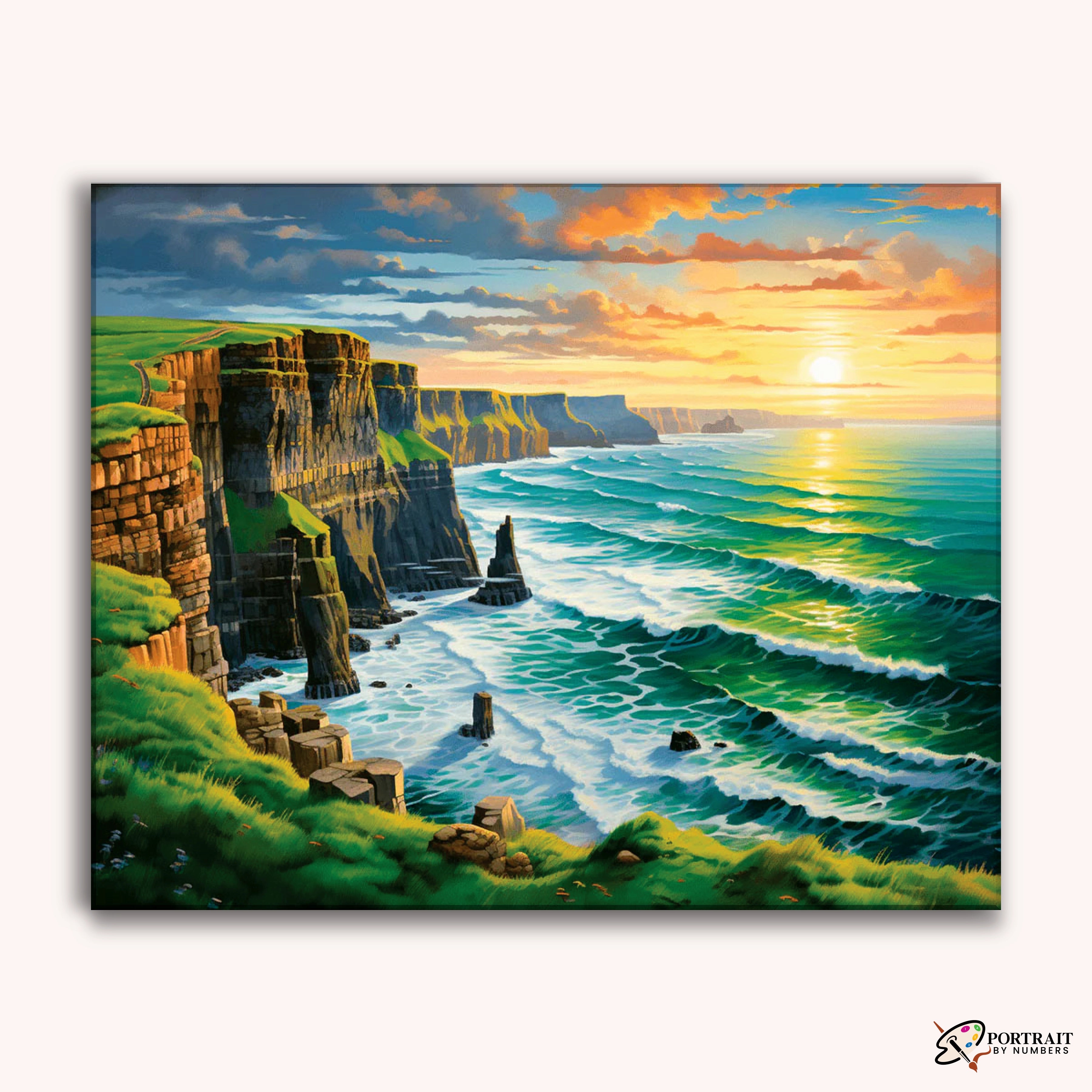 Cliffside Sunset Waves -  Paint by Numbers Kit for Adults -  Portrait By Numbers