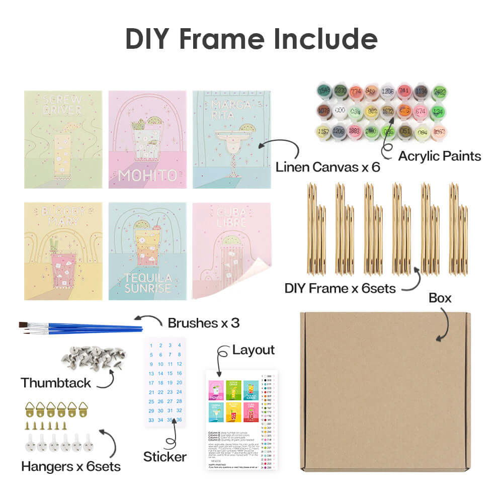 Cocktail Classics (Set of 6) -  Paint by Numbers Kit for Adults -  Portrait By Numbers