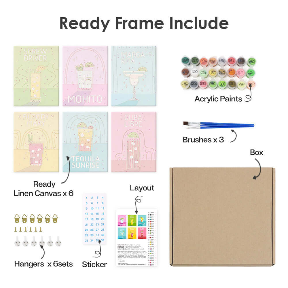 Cocktail Classics (Set of 6) -  Paint by Numbers Kit for Adults -  Portrait By Numbers