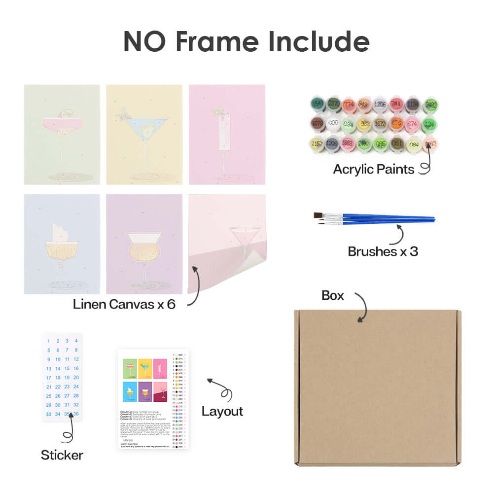 Cocktail Pop (Set of 6) -  Paint by Numbers Kit for Adults -  Portrait By Numbers