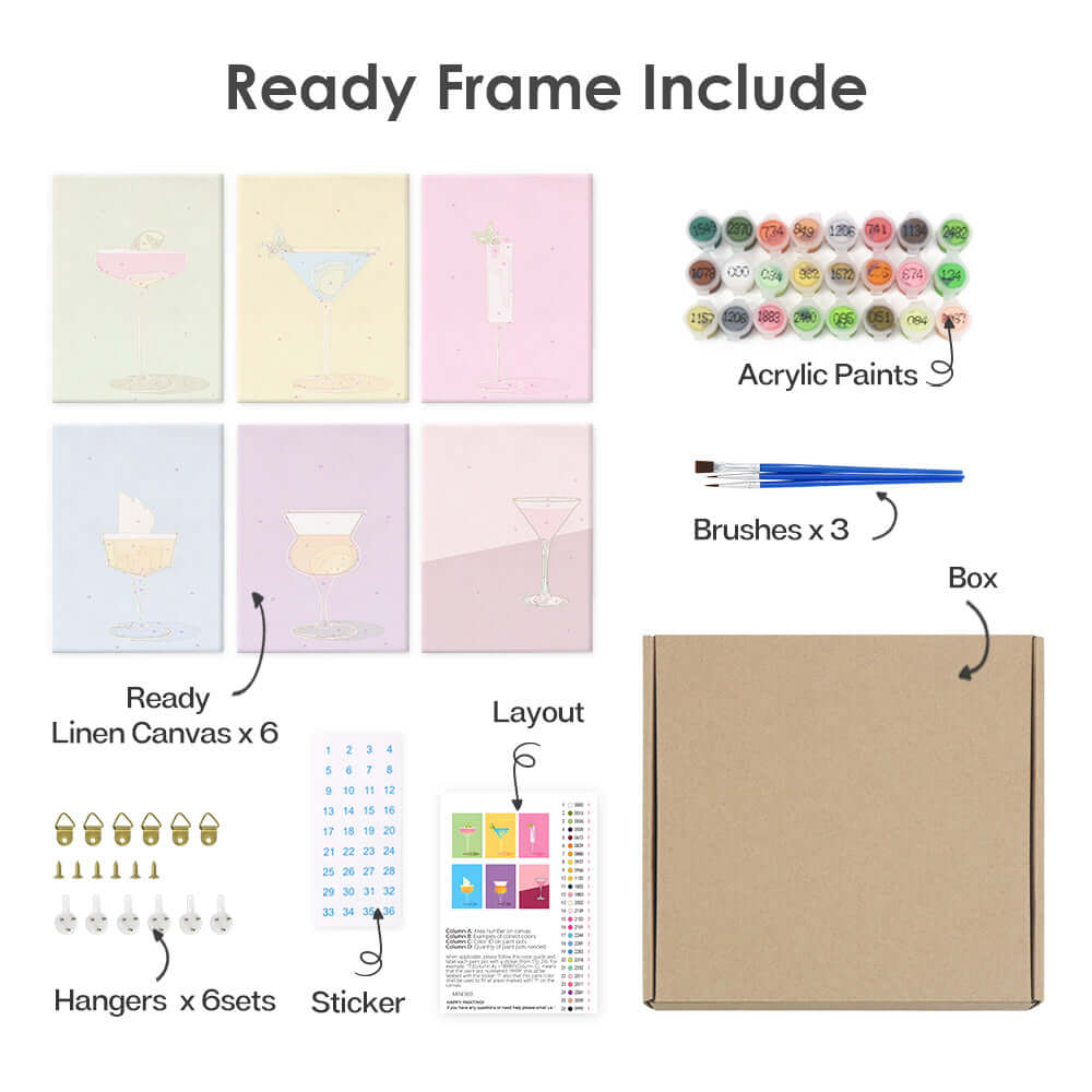 Cocktail Pop (Set of 6) -  Paint by Numbers Kit for Adults -  Portrait By Numbers