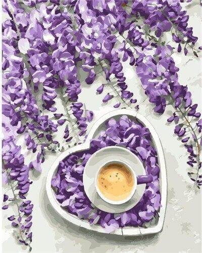 Coffee And Purple Flowers Art -  Paint by numbers -  Portrait By Numbers