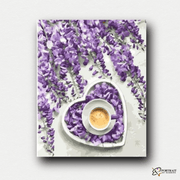 Coffee And Purple Flowers Art -  Paint by Numbers Kit for Adults -  Portrait By Numbers