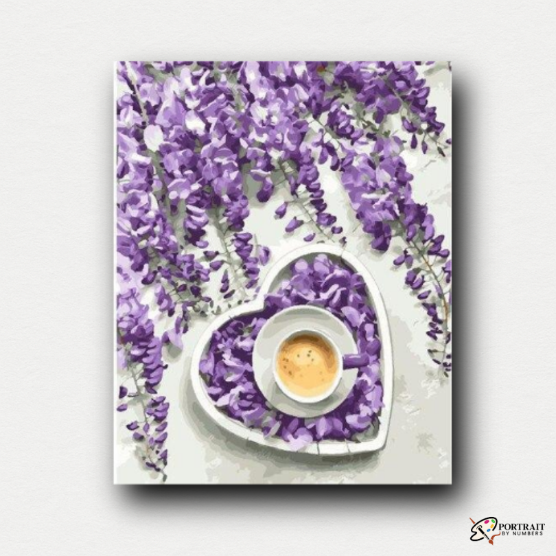 Coffee And Purple Flowers Art