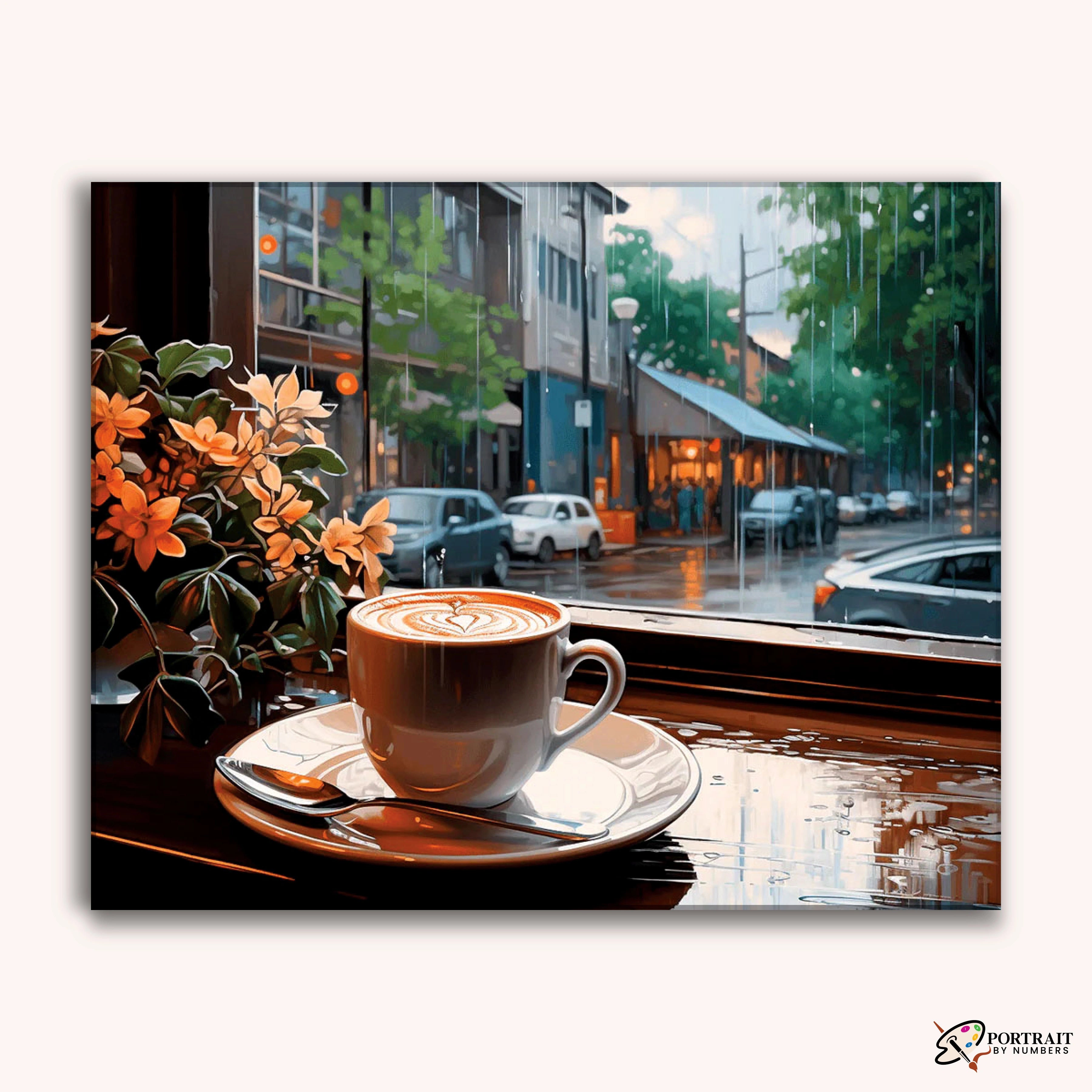 Coffee Rainy Day -  Paint by Numbers Kit for Adults -  Portrait By Numbers