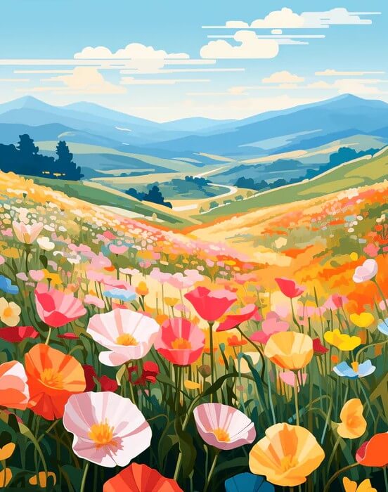 Colored Flower Field -  Paint by numbers Kit -  Portrait By Numbers