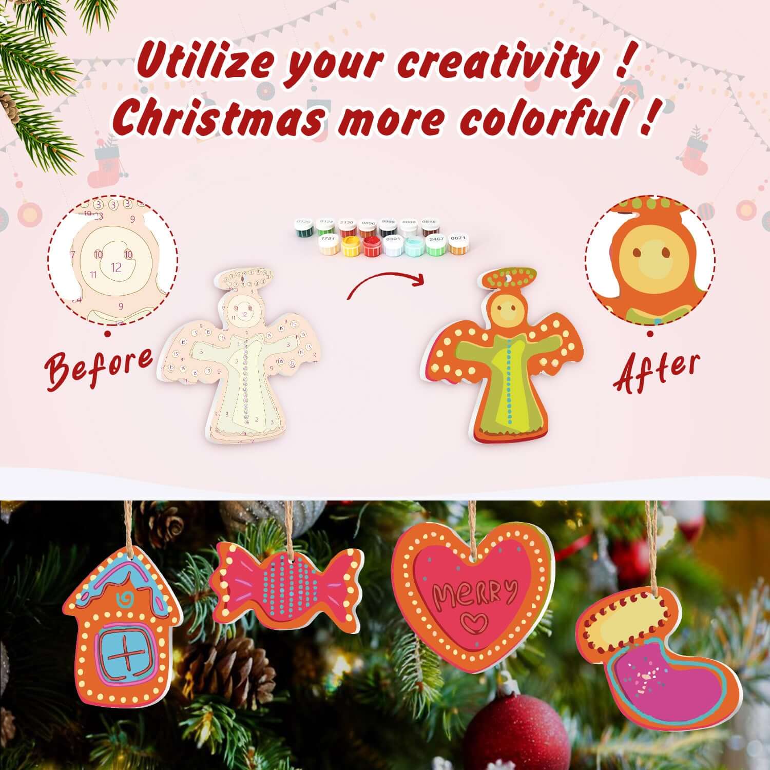 Colorful Christmas -  Paint by Numbers Kit for Adults | Relaxing DIY Art Gift | -  Portrait By Numbers