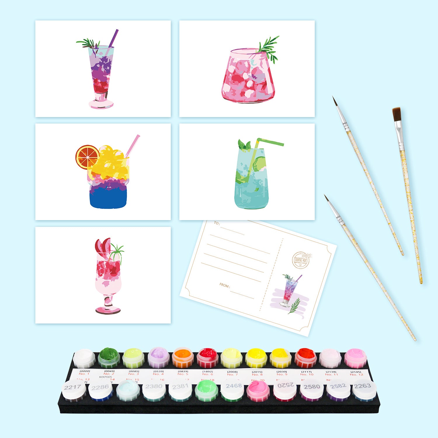 Colorful Sips Poster Cards Set -  Paint by Numbers Kit for Adults -  Portrait By Numbers