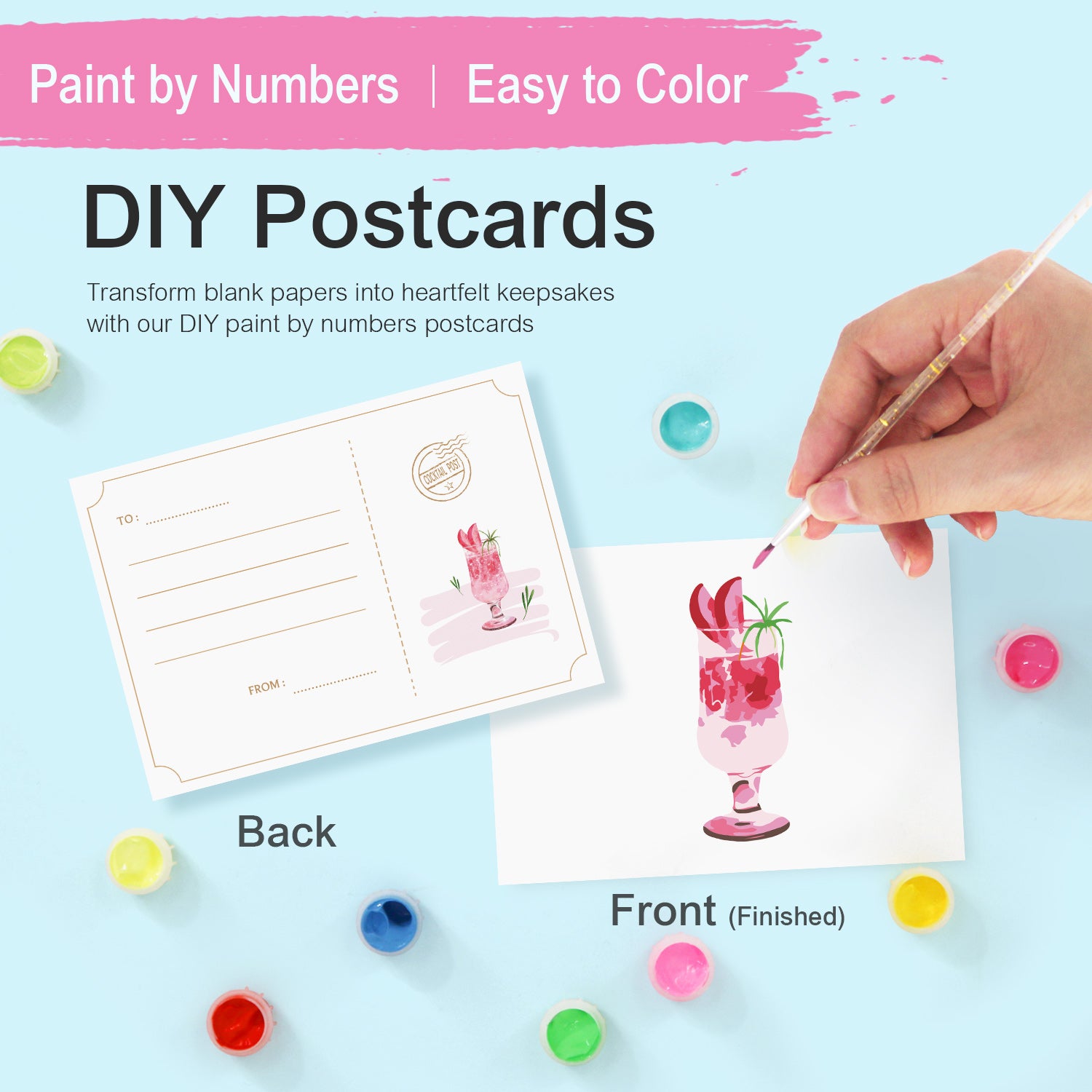 Colorful Sips Poster Cards Set -  Paint by Numbers Kit for Adults -  Portrait By Numbers