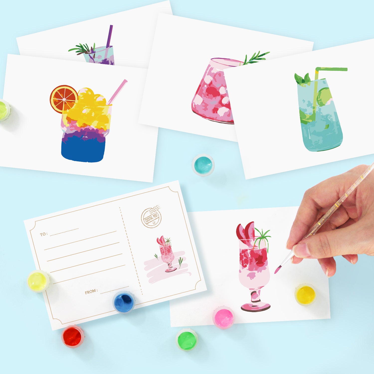 Colorful Sips Poster Cards Set -  Paint by Numbers Kit for Adults -  Portrait By Numbers