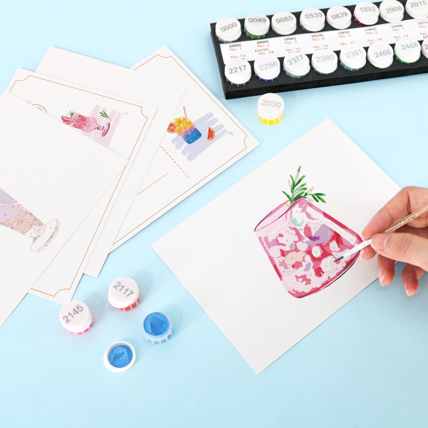 Colorful Sips Poster Cards Set -  Paint by Numbers Kit for Adults -  Portrait By Numbers