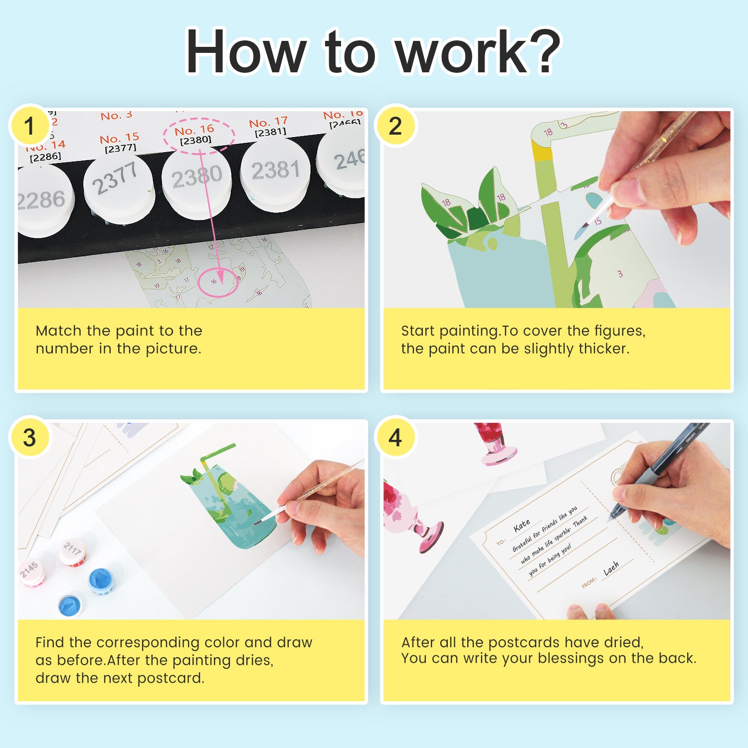 Colorful Sips Poster Cards Set -  Paint by Numbers Kit for Adults -  Portrait By Numbers