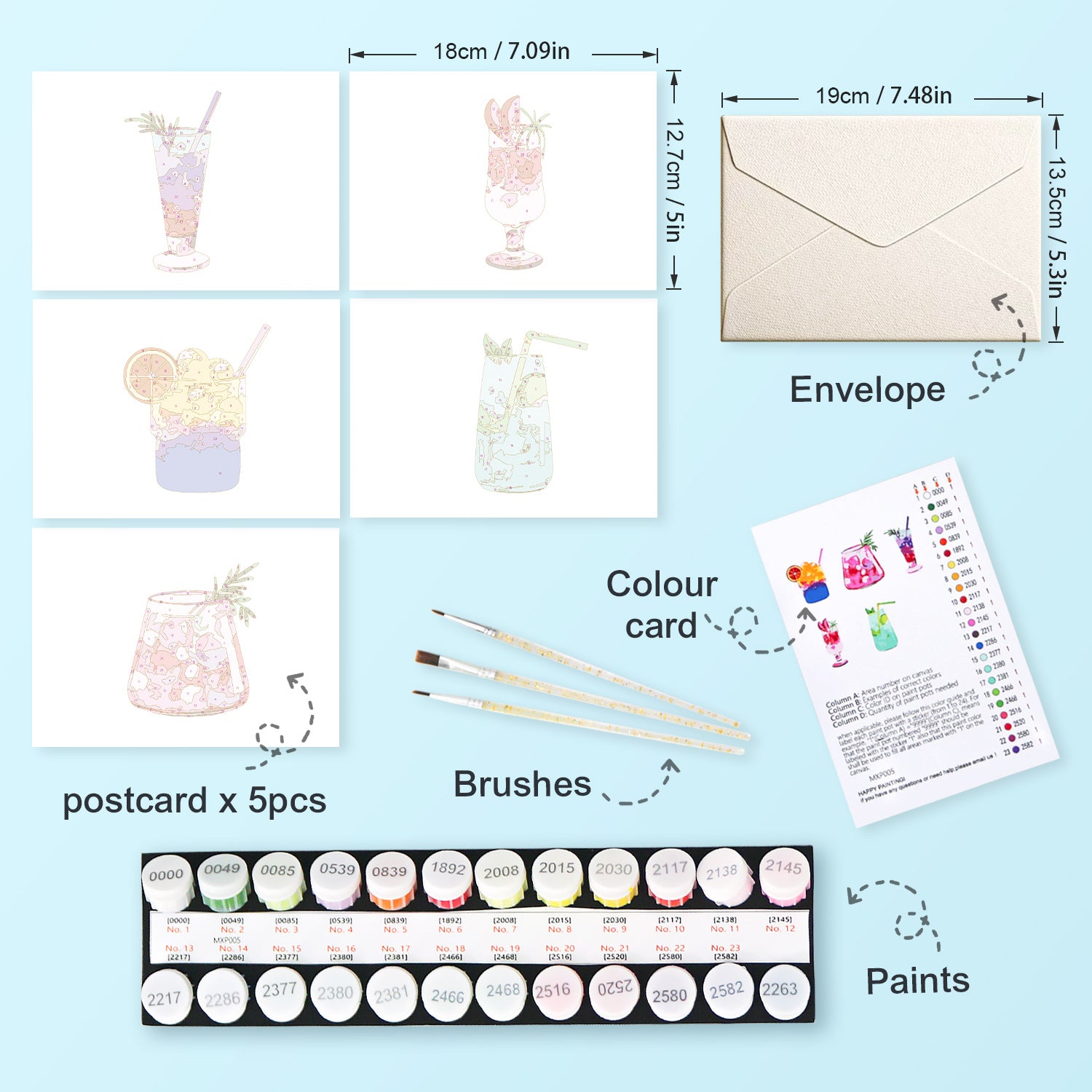 Colorful Sips Poster Cards Set -  Paint by Numbers Kit for Adults -  Portrait By Numbers