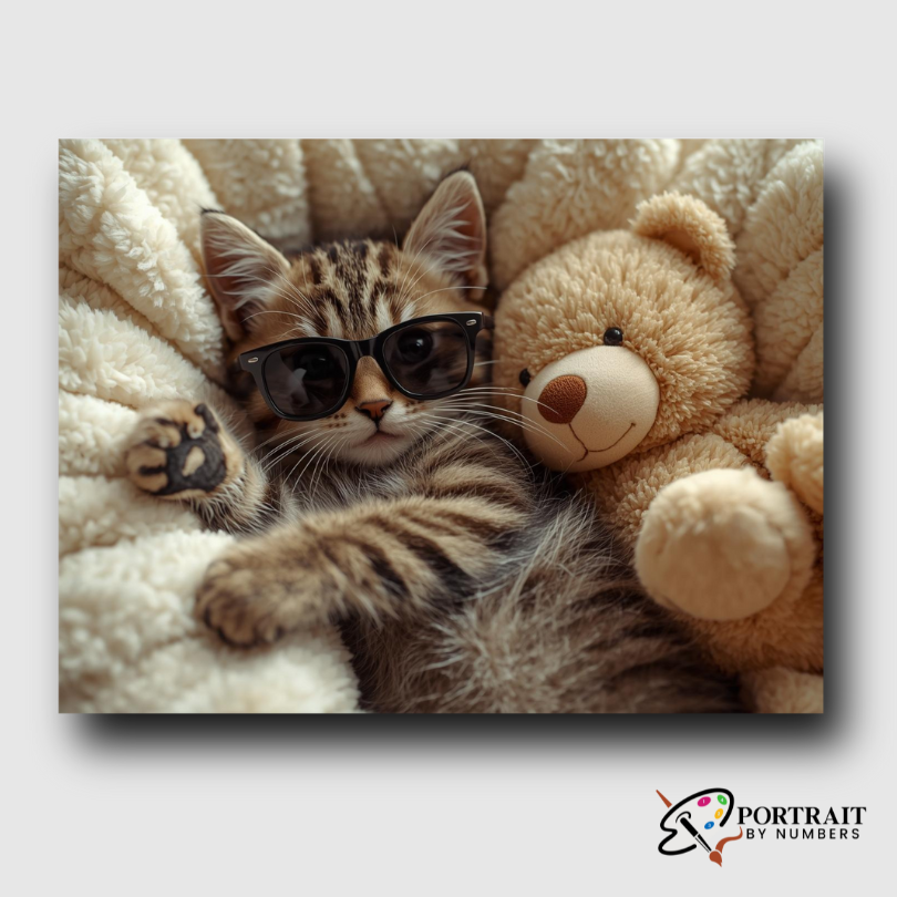Cool Kitten & Teddy -  Paint by numbers -  Portrait By Numbers