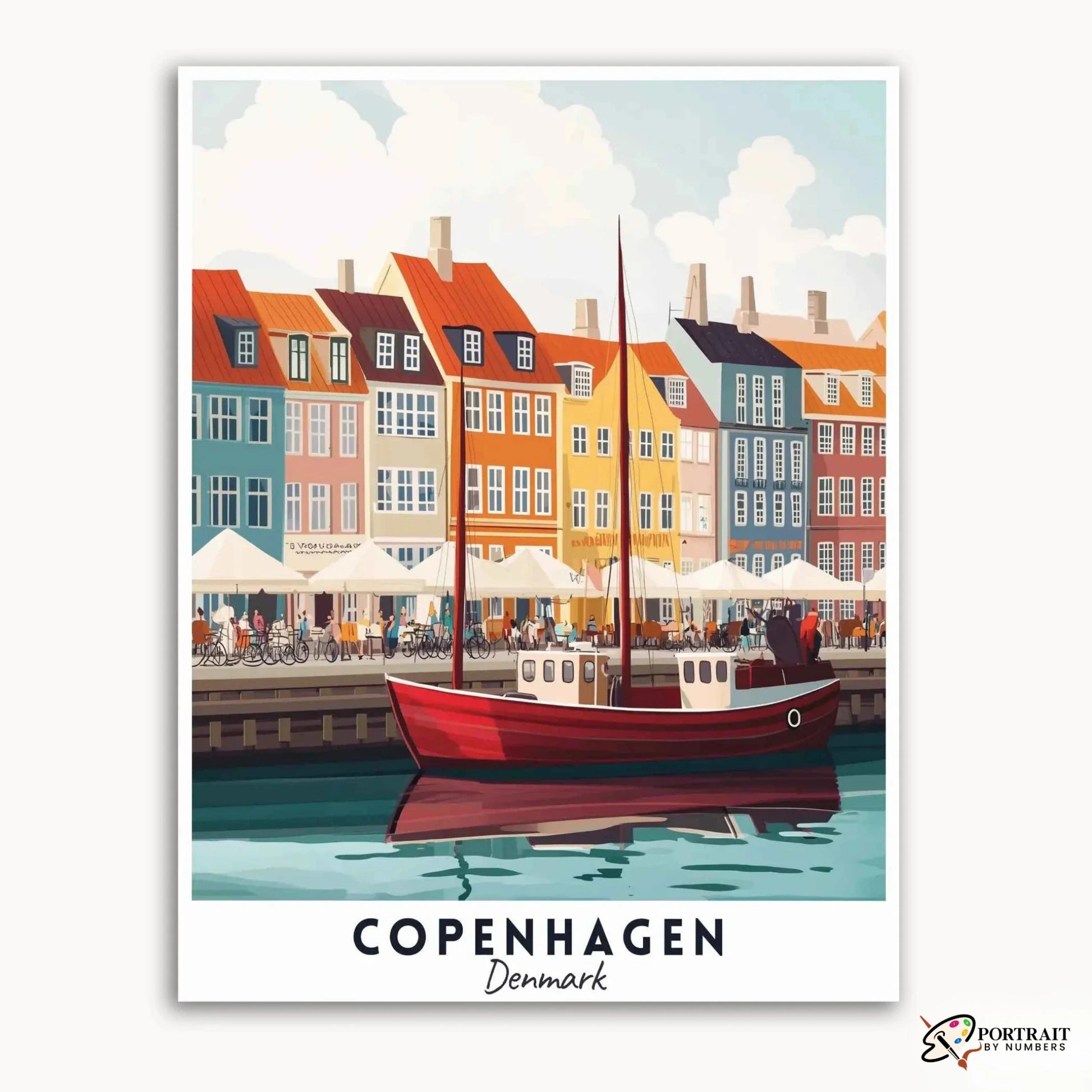 Copenhagen Travel Poster -  Paint by Numbers Kit for Adults -  Portrait By Numbers